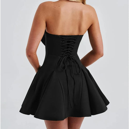 Load image into Gallery viewer, Bow Strapless Backless Sexy Mini Dress For Women Robe Fashion Solid Off-shoulder Sleeveless A-line Club Dress Vestido
