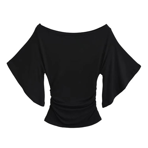 Load image into Gallery viewer, Korean style Women Summer Sexy Bat Sleeve Slash Neck Off Shoulder T-shirt Cinching Waist Solid Slim Top
