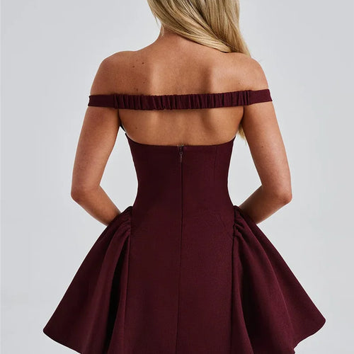 Load image into Gallery viewer, Off-shoulder Backless Sexy Mini Dress For Women Wine Red Sleeveless Strapless High Waist A-line Club Party Sexy Dress
