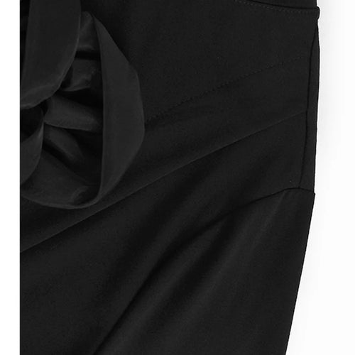 Load image into Gallery viewer, Women Black Three-dimensional Flower Big Size Midi Dress New Round Neck Short Sleeve Fashion Spring Summer 2025 1DJ1191
