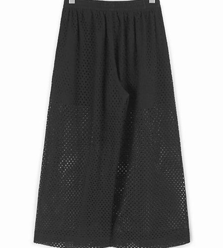 High Elastic Waist Black Grid Hollow Out Long Wide Leg Pants New Trousers Women Fashion Tide Spring Autumn 2025 1DJ1196