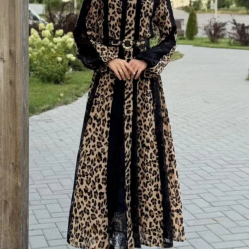 Load image into Gallery viewer, Leopard Printing Vintage Dresses For Women Lapel Long Sleeve High Waist Casual Loose Dress Female Fashion Female Fashion New
