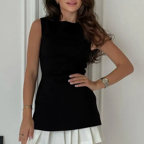 Load image into Gallery viewer, Elegant Sleeveless Slim Pleated Skirt Patchwork Dress For Women 2024 Summer New Evening Leisure Holiday Vestidos Female
