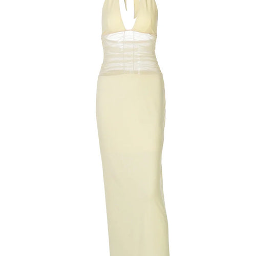 Load image into Gallery viewer, Mesh See Through Halter Sexy Maxi Dress Women Gown Fashion Deep V Neck Sleeveless Backless Bodycon Long Dress Elegant
