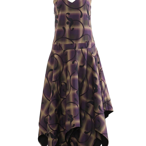 Load image into Gallery viewer, Women Purple Print Irregular Elegant Spaghetti Strap Dress New V-Neck Sleeveless Fashion Tide Spring Autumn 2025 1DJ0346
