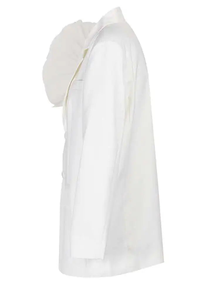 Women Black Organza Ruffles Big Size Blazer New Lapel Long Sleeve Loose Fit Jacket Fashion Spring Autumn 2025 1DE392101