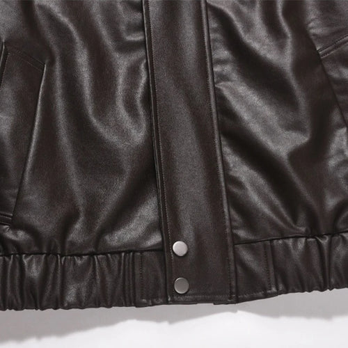 Load image into Gallery viewer, Men&#39;s PU Leather Jacket American Solid Color Motorcycle Jackets Streetwear Loose Turn-down Collar Trendy Spring 9W1462
