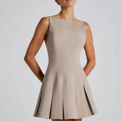 Load image into Gallery viewer, Backless High Waist A-line Sexy Mini Dress Women Robe Spaghetti Strap Sleeveless Pleated Club Party Dress Elegant
