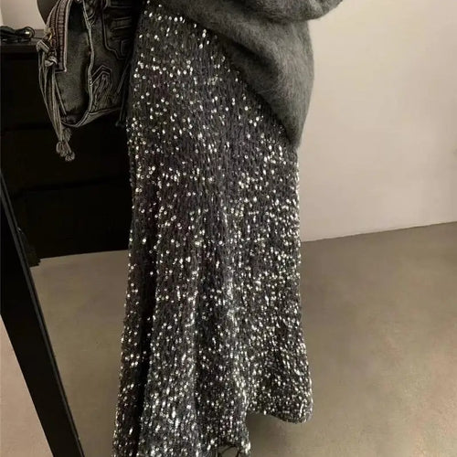Load image into Gallery viewer, Spring Summer Fashion Y2k Streetwear Velvet Long Skirt Women Solid Elegant Elastic High Waist Sequin Wrap Hip Fishtail Skirt New
