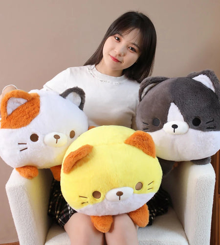 Cute Round Cat Plush Pillow Toy Multicolor Cat Dumplings Stuffed Soft Animal Doll Bed Sofa Cushion Nice Birthday Gift Home Decor