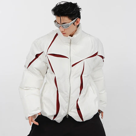 Niche Design Men Cotton Jacket Stand Collar Thickened Parka Color Matching 2024 Winter Casual Male Tops Fashion 9A6215