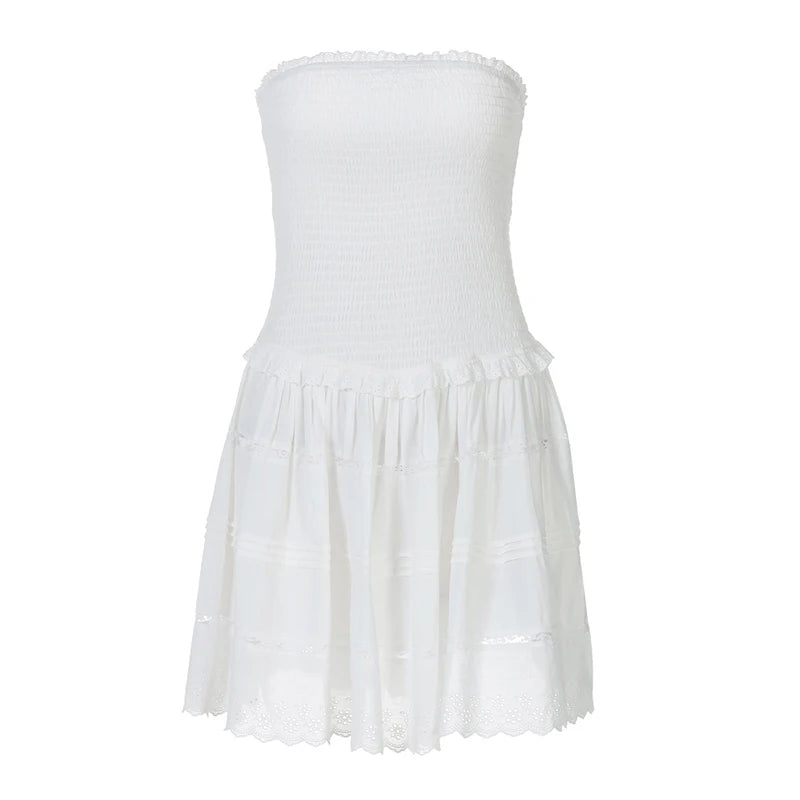 Off-shoulder Strapless A-line Sexy Mini Dress For Women Fashion Lace Sleeveless Backless High Waist Club Party Dress