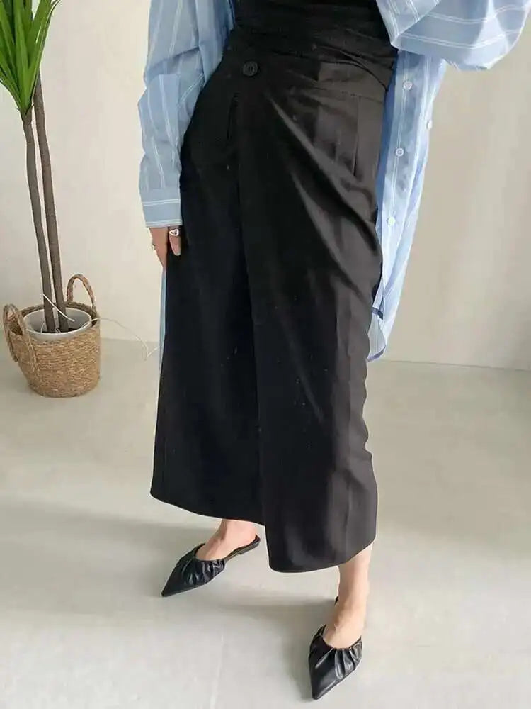 High Waist Black Irregular Spliced Long Elegant Half-body Skirt Women Fashion Tide New Spring Autumn 2025 1DF1470