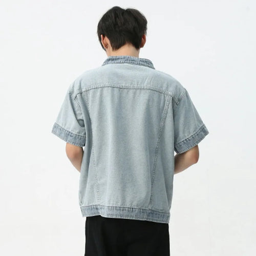 Load image into Gallery viewer, Men&#39;s Denim Short Sleeve T-shirt Summer Retro Fashion Loose Casual Male Top Trend Half Open Neck Pullover 9C5579
