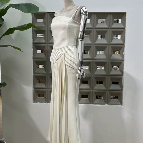 Load image into Gallery viewer, Solid Spliced Folds Elegant Dresses for Women Square Neck Sleeveless High Waist Fashion Dress Female Clothing New
