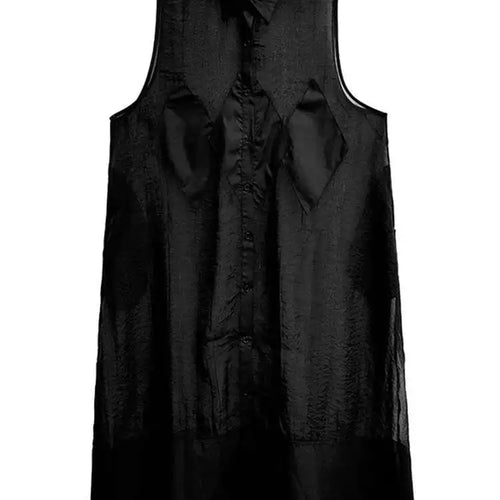 Load image into Gallery viewer, Women Black Mesh Perspective Big Size Long Shirt Dress New Lapel Sleeveless Fashion Tide Spring Summer 2025 1DH9517
