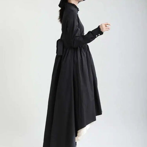 Load image into Gallery viewer, Women Black Layers Irregular Long Elegant Dress New Stand Collar Long Sleeve Fashion Tide Spring Autumn 2025 1DH9894
