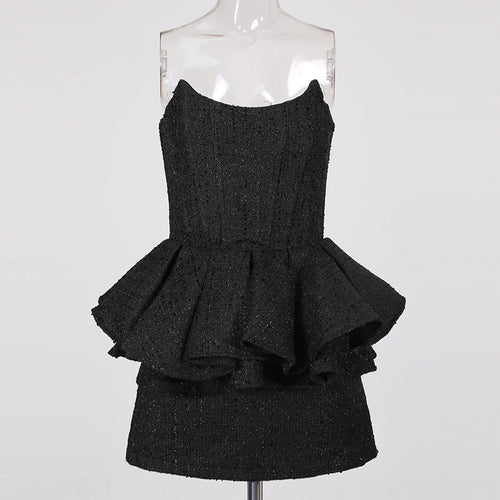 Load image into Gallery viewer, Spliced Sequins Two Piece Sets for Women Strapless Sleeveless Patchwork Ruffles Vest High Waist Skirt Set Female New
