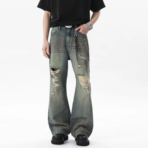 Load image into Gallery viewer, Hole Worn-out Male Jeans New Spring Splashing Ink Sparkling American Hign Street Distressed Men's Denim Pants 9W1529
