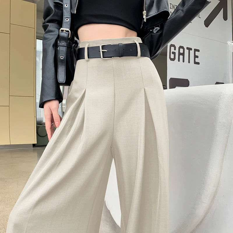 Solid High Waist Casual Suit Long Pants Women's Straight Wide Leg Trousers Slim Summer 2024 New Loose Versatile Fashion Popular