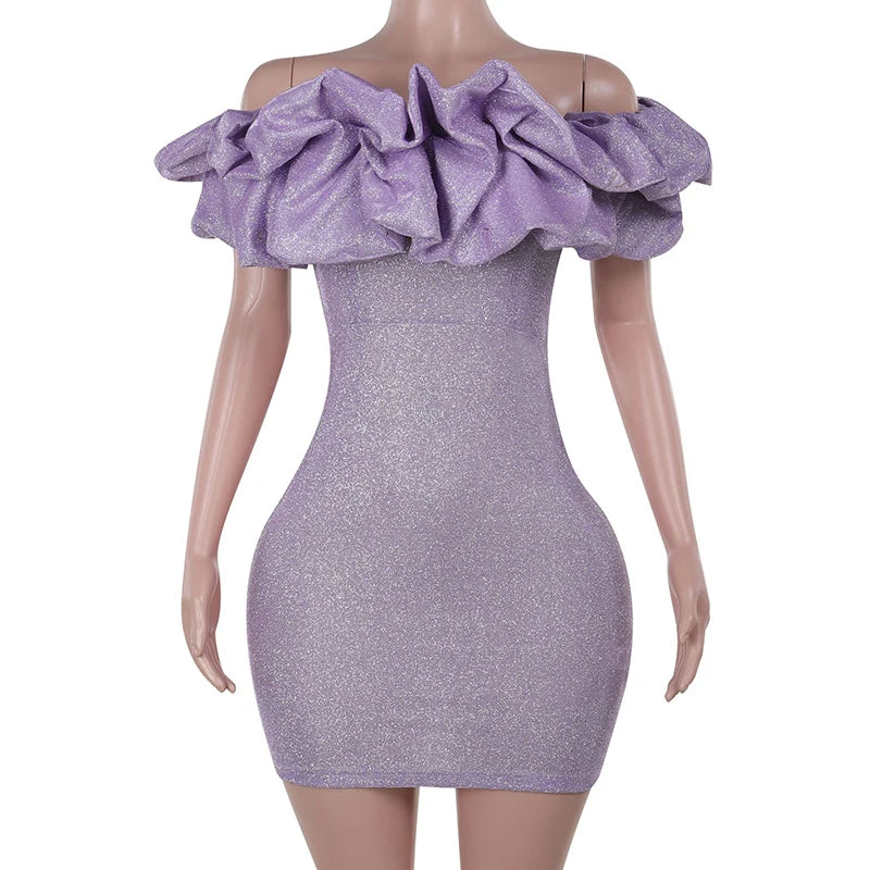 Sexy Off- Shoulder Sleeveless Sparkling Strapless Mini Dress Women Solid Fashion High Waist Birthday Party Dress New