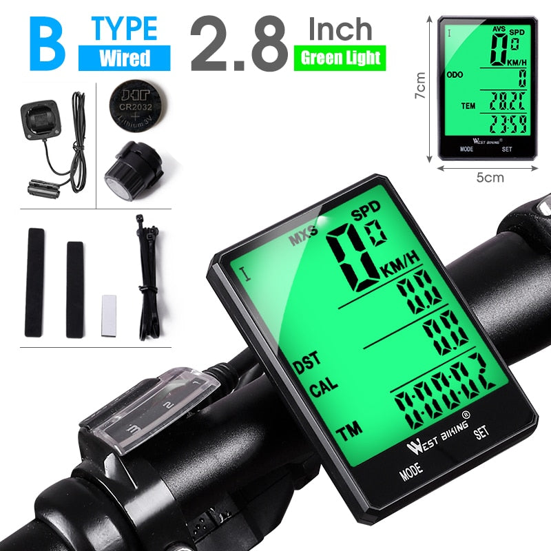 2.8" Large Screen Bicycle Computer Waterproof Wireless Wired Bike Computer Speedometer Odometer Cycling Stopwatch