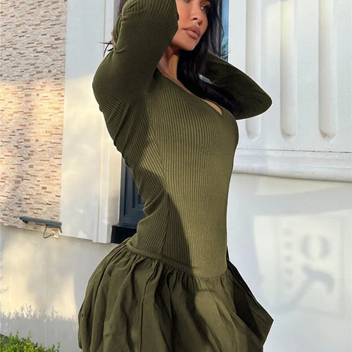 Load image into Gallery viewer, Long Sleeve Puffball Sexy Mini Dress For Women Autumn Winter New O Neck High Waist A-line Ruffled Pleated Dress
