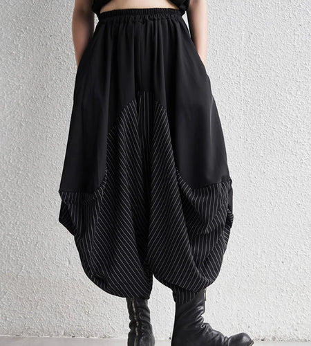 High Elastic Waist Black Striped Spliced Harem Trousers New Loose Fit Pants Women Fashion Tide Spring Summer 2025 1DE0542