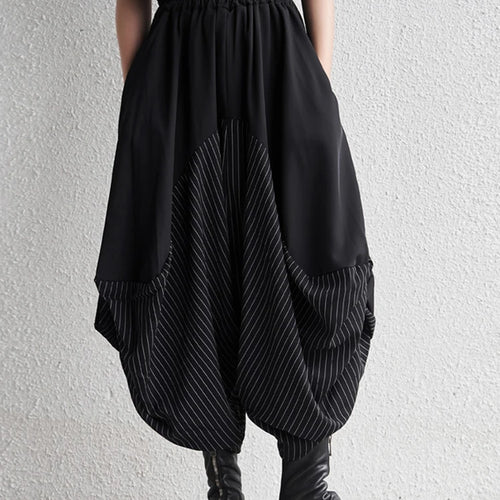 Load image into Gallery viewer, High Elastic Waist Black Striped Spliced Harem Trousers New Loose Fit Pants Women Fashion Tide Spring Summer 2025 1DE0542
