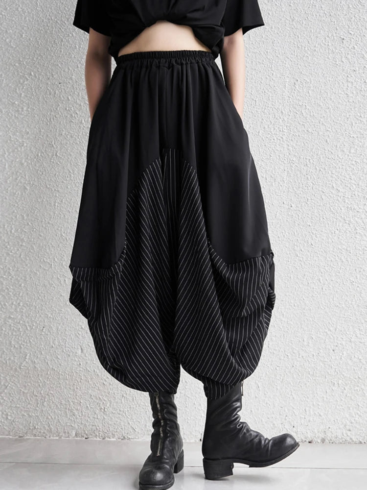 High Elastic Waist Black Striped Spliced Harem Trousers New Loose Fit Pants Women Fashion Tide Spring Summer 2025 1DE0542