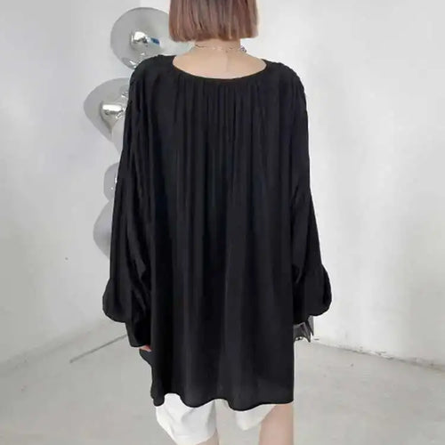 Load image into Gallery viewer, Women Black Elegant Big Size Casual Blouse New V-neck Long Sleeve Loose Fit Shirt Fashion Tide Spring Autumn 2025 1DH0656
