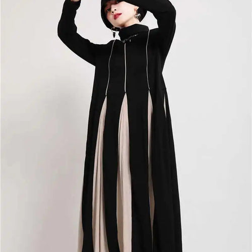 Load image into Gallery viewer, Women Black White Contrast Color Long Dress New Turtleneck Long Sleeve Loose Fit Fashion Tide Autumn Winter 2025  1DD2153

