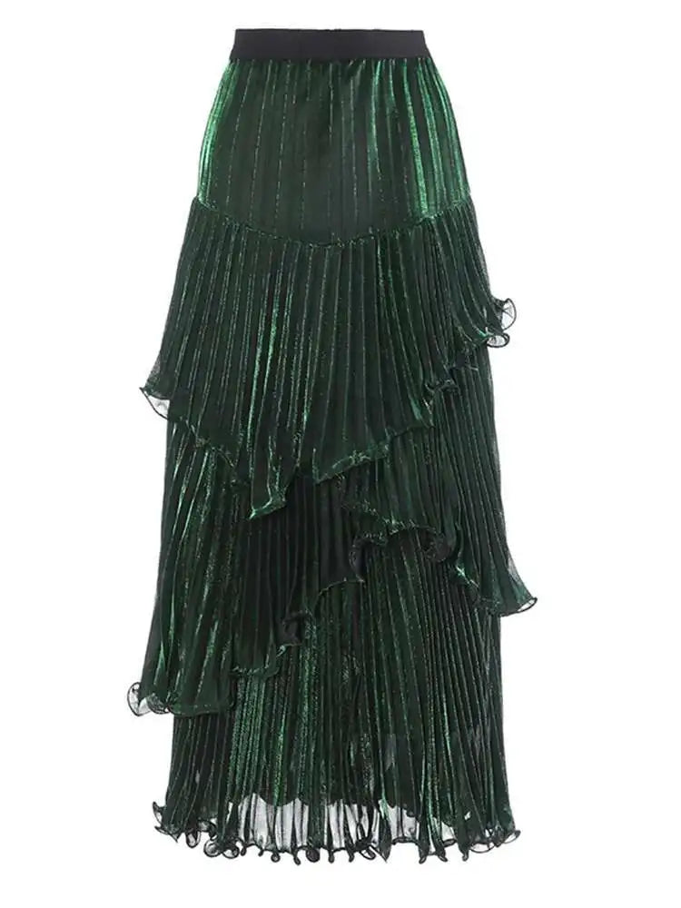 High Elastic Waist Red Pleated Ruffles Irregular Cake Half-body Skirt Women Fashion Tide New Spring Autumn 2025 1DH8130