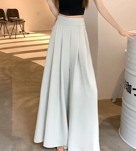 Summer Pants Women's Solid Pleated High Waist Smocked Lounge Trousers Casual Loose Wide Leg Palazzo Pants