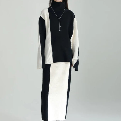 Load image into Gallery viewer, Half-body Skirt Knitting Sweater Big Size Two Pieces Suit New Turtleneck Women Fashion Tide Autumn Winter 2025 1DF2626
