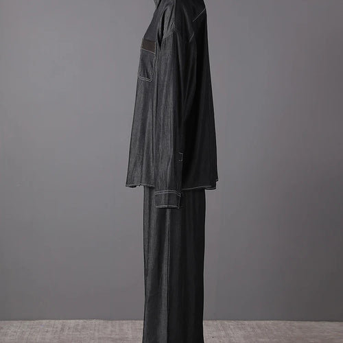 Load image into Gallery viewer, Big Size Gray Shirt Wide Leg Pants Two Piece Suit New Lapel Long Sleeve Women Fashion Tide Spring Autumn 2025 CPG3103
