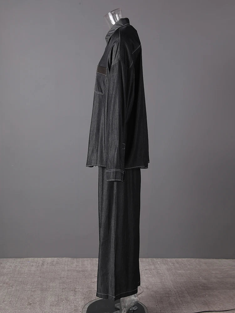 Big Size Gray Shirt Wide Leg Pants Two Piece Suit New Lapel Long Sleeve Women Fashion Tide Spring Autumn 2025 CPG3103