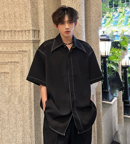 Male Shirts Short Sleeve New Summer Fashion Turn-down Collar Solid Color Simple Stylish Male Casual Clothing 9W1977