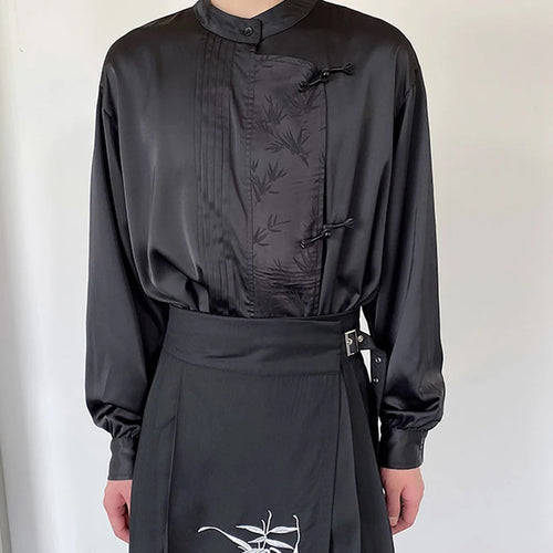 Load image into Gallery viewer, Men&#39;s Shirts Long Sleeve New Chinese Style Personalized Stand Collar  Button Design Solid Color Handsome Male Top 9W1789
