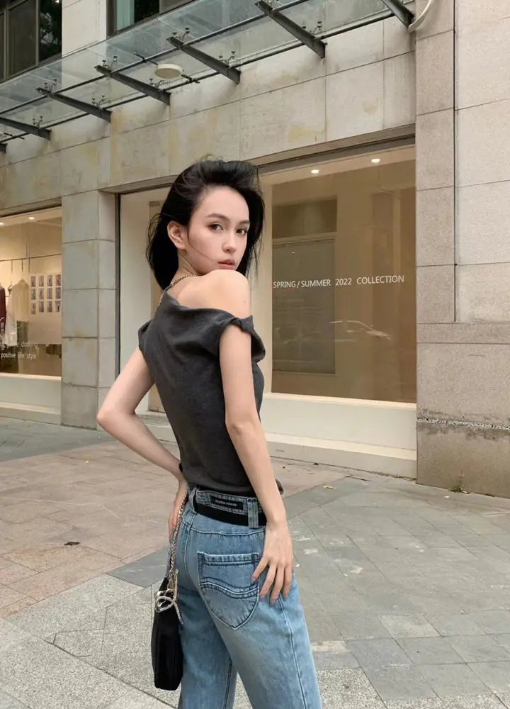 Y2k Fairy Sexy T-shirt Women Off Shoulder Design Crop Top Tee Shirts Femme Korean Fashion Ladies Tops Cute T-shirts Streetwear