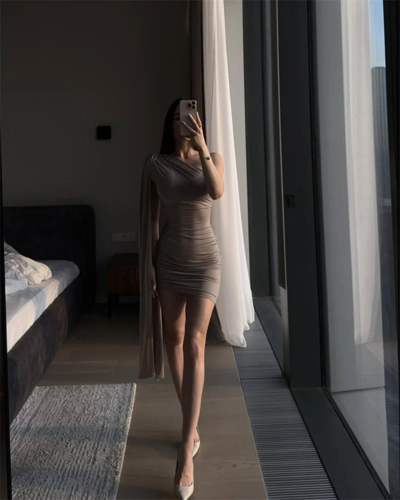 Oblique Shoulder Backless Sexy Mini Dress Women Robe Summer Fashion Irregular Sleeveless High Waist Beach Club Dress