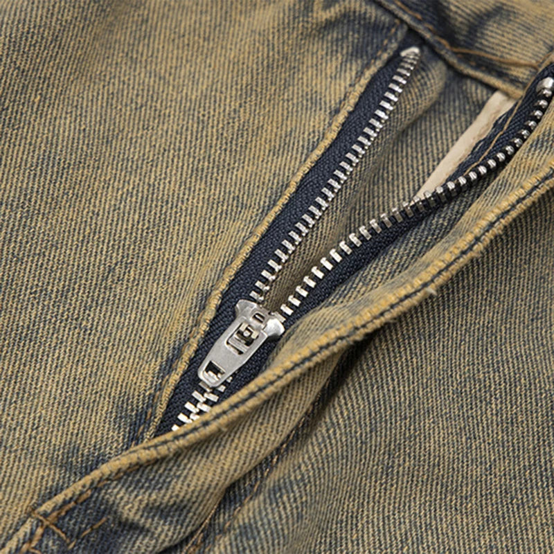 Men's Jeans New American Distressed High Street Trendy Loose Hole Design Straight Wide Leg Male Summer Clothing 9W1886