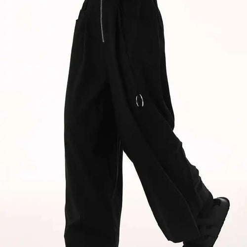 Load image into Gallery viewer, High Elastic Waist Black Pocket String Long Wide Leg Pants New Trousers Women Fashion Tide Spring Autumn 2025 1DH9507
