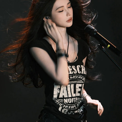 Load image into Gallery viewer, Letter Print t-Shirts Women Low-Neck Snap Sleeves Skinny Hip-Hop Style Summer Hip-Hop Style Daily Versatile Classic Tops
