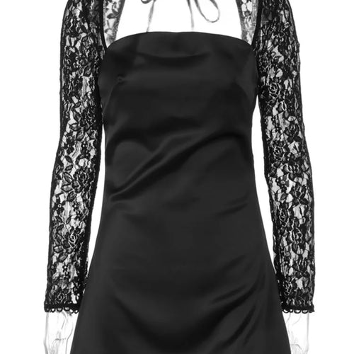 Load image into Gallery viewer, Lace Long Sleeve Sexy Mini Dress For Women Robe Square Collar Backless A-line High Waist Club Party Sexy Dress Fashion
