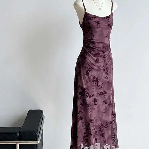 Load image into Gallery viewer, Women Brown Printed Vintage Long Spaghetti Strap Dress New Round Neck Sleeveless Fashion Tide Spring Summer 2025 1DJ0289
