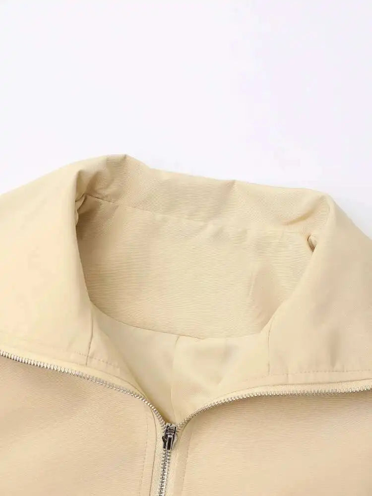 Apricot Brief Pocket Big Size Casual Jacket New Lapel Long Sleeve Women Coat Fashion Tide Spring Autumn 2025 CPG1295