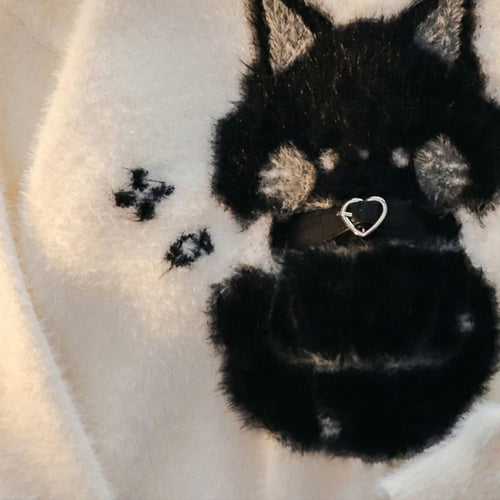 Load image into Gallery viewer, Loose Mohair Sweater Women Y2k Aesthetic Knitted Cartoon Cat Vintage Pullover Sueter Mujer Harajuku Grunge Pull Femme Top Jumper
