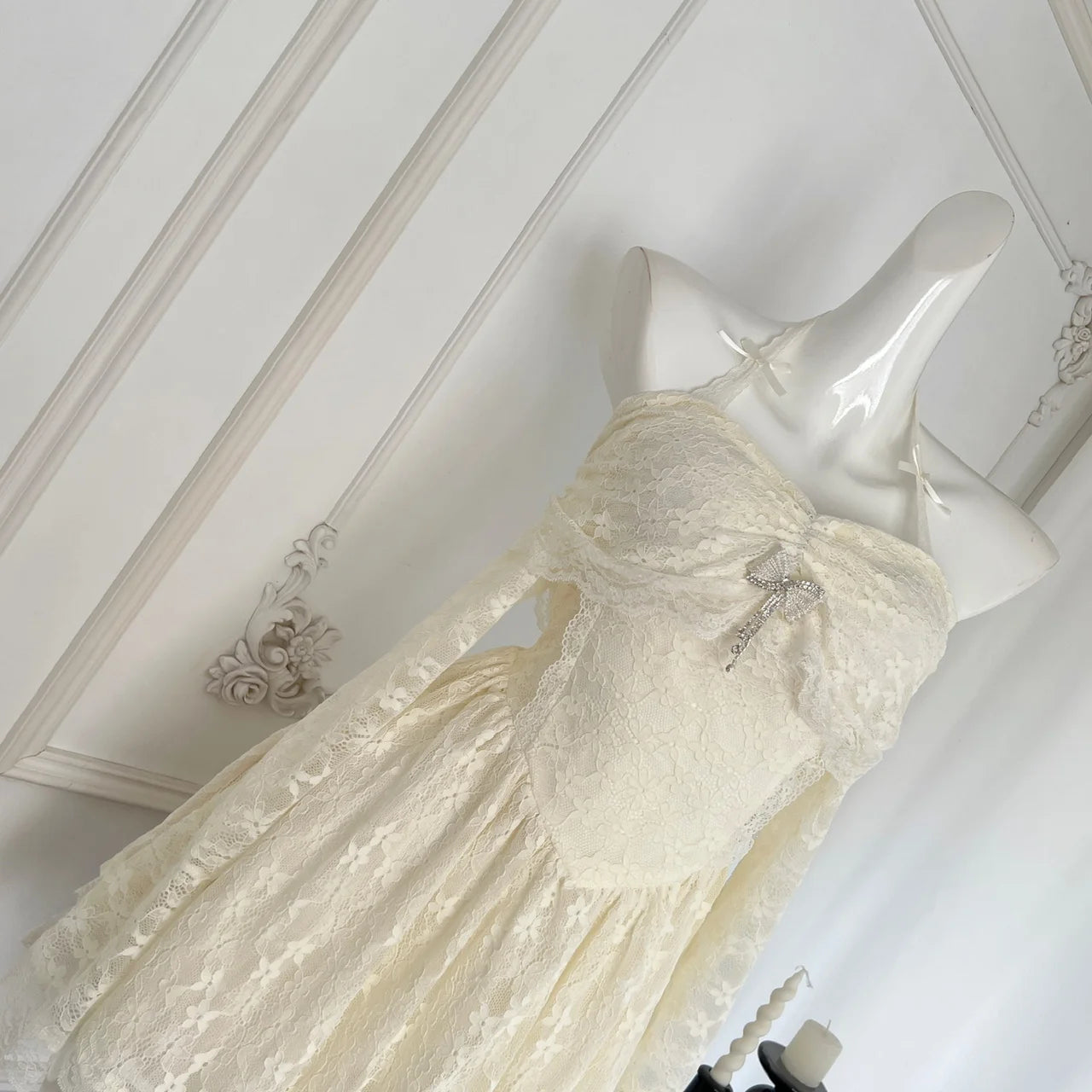 Vintage Women New Beige Lace Long Sleeve Halter Lace-up Princess Dress Autumn Elegant Sexy Backless Birthday Party Short Dresses