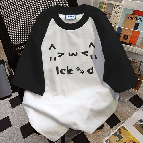Load image into Gallery viewer, Cotton Woman Tshirts Fashion Summer Tees Contrast Color Cartoon Cute Camisetas Oversized Tops Casual Y2k T-shirt 2024 Ropa Mujer
